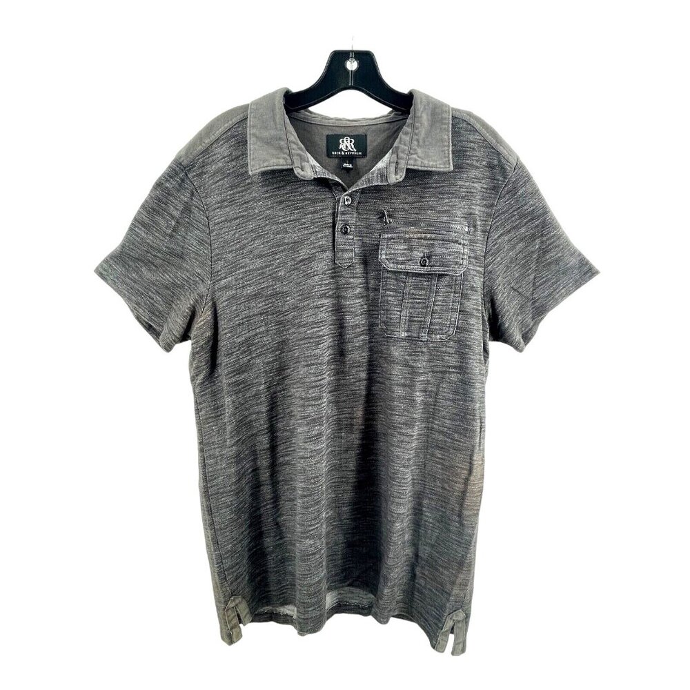 Rock & Republic Men's Polo Shirt Charcoal Gray Size Large Zipper & Pocket Cotton